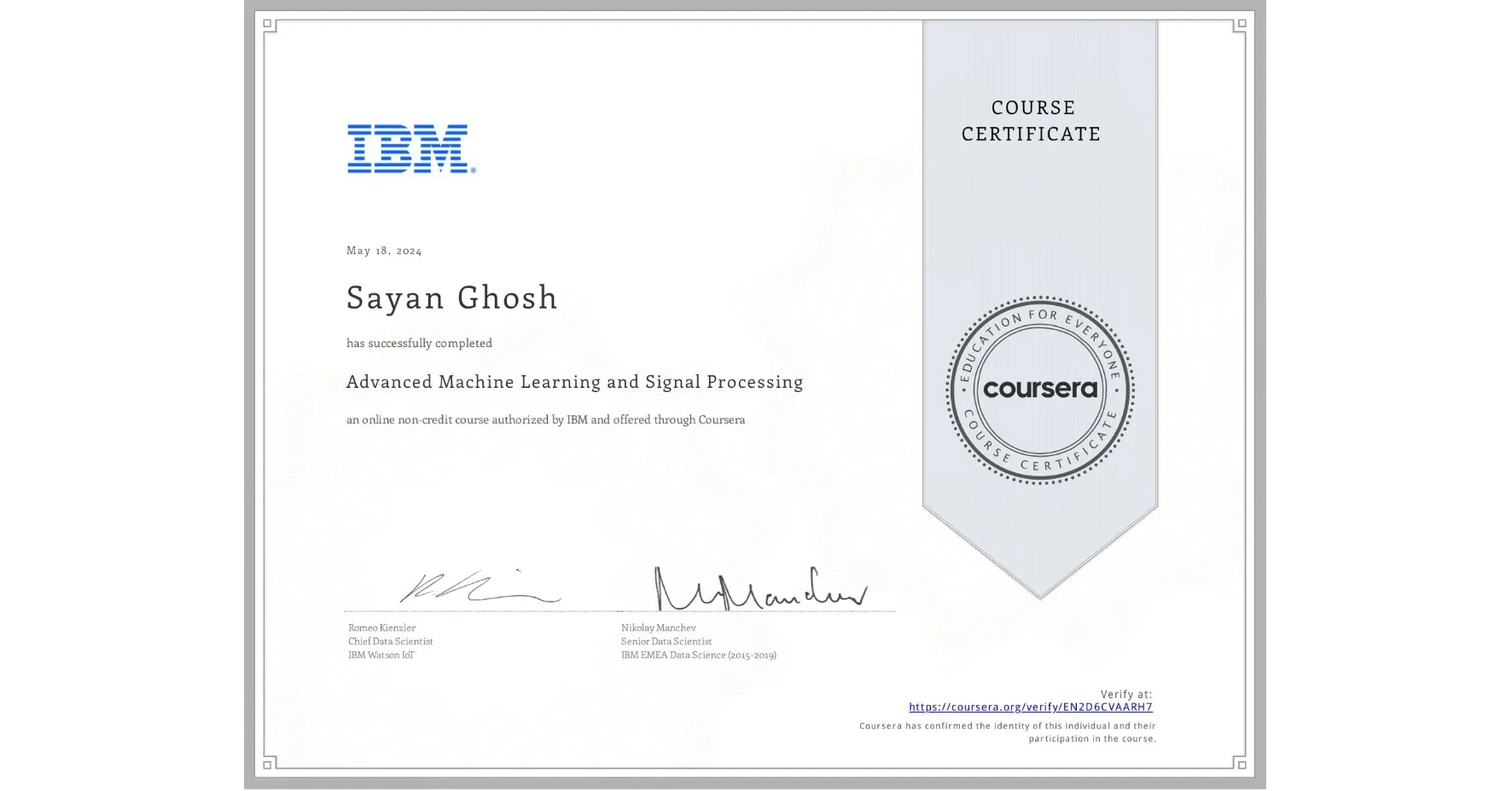 Advanced ML and Signal Processing